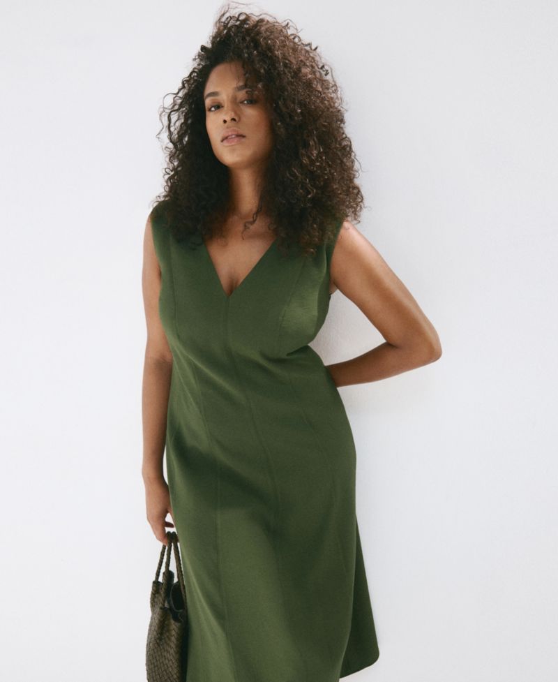 Women's Sleeveless V-Neck Midi Seam-Detail Dress