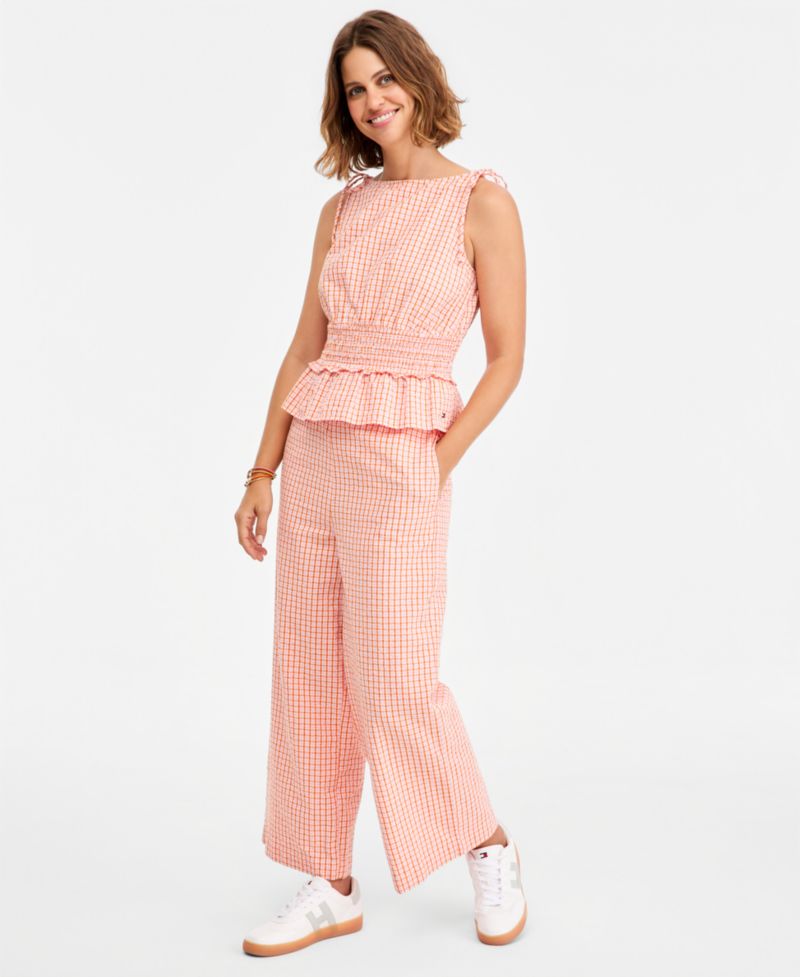 Women's Seersucker Straight Cotton Pants
