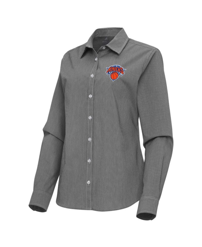 Women's Black New York Knicks Porter Woven Long Sleeve Button-Up Shirt