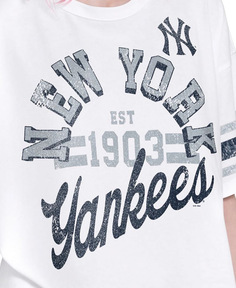 Women's White New York Yankees Cropped Hurry Up Offense T-Shirt
