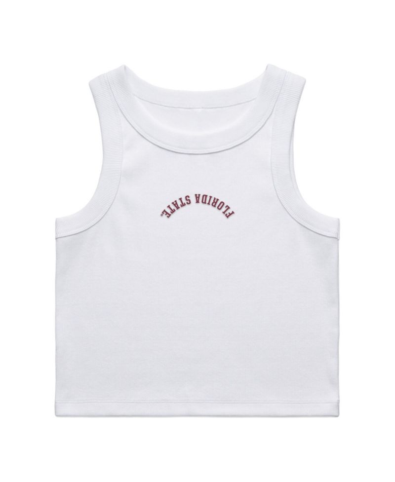 Women's White Florida State Seminoles Upside Down Embroidery Ribbed Cropped Tank Top