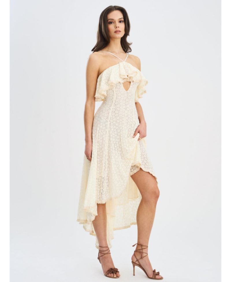 Women's Idra Lace Trim Sleeveless Crochet Midi Trailing Dress
