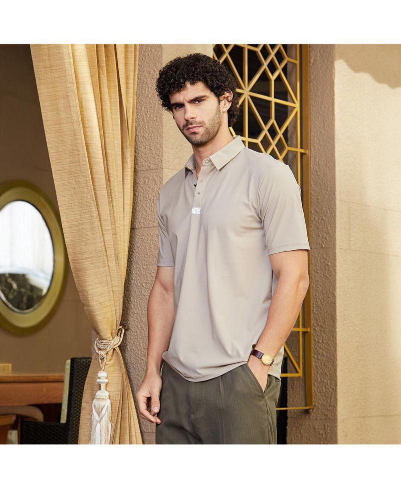 Men's Sand Beige Seamless Waffle Polo T-Shirt
