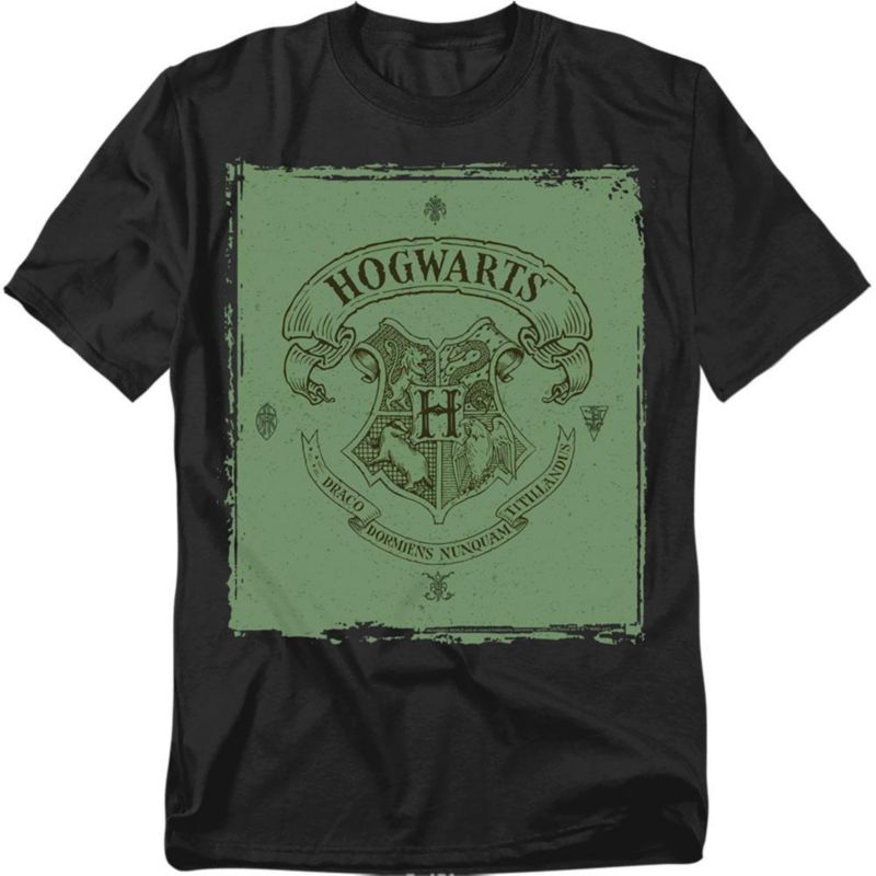 Men's Hogwarts Crest On Green Parchment T Shirt