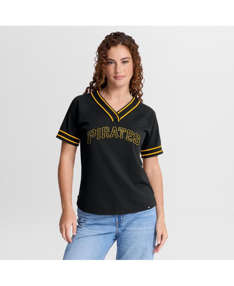 Women's Black Pittsburgh Pirates Diva Race Ahead Raglan V-Neck T-Shirt