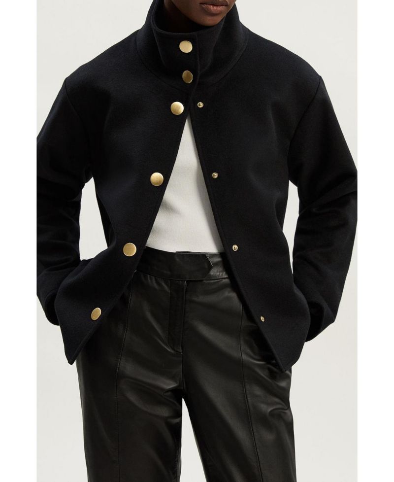Women's Brushed Wool Funnel Neck Tailored Coat