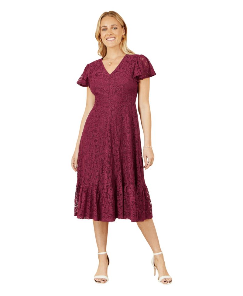 Women's Short Sleeve Lace Midi Skater Dress
