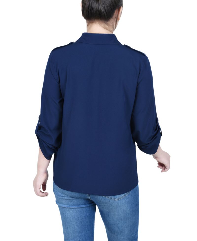 Petite 3/4 Sleeve Roll Tab Utility Blouse