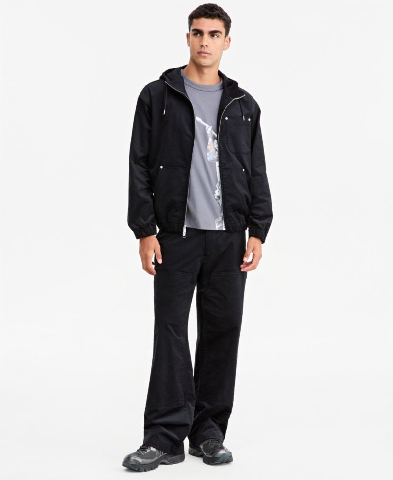 Men's Relaxed-Fit Twill Zip-Front Hoodie