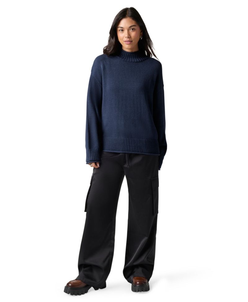 Juniors' Oversized Mock Neck Long-Sleeve Pullover