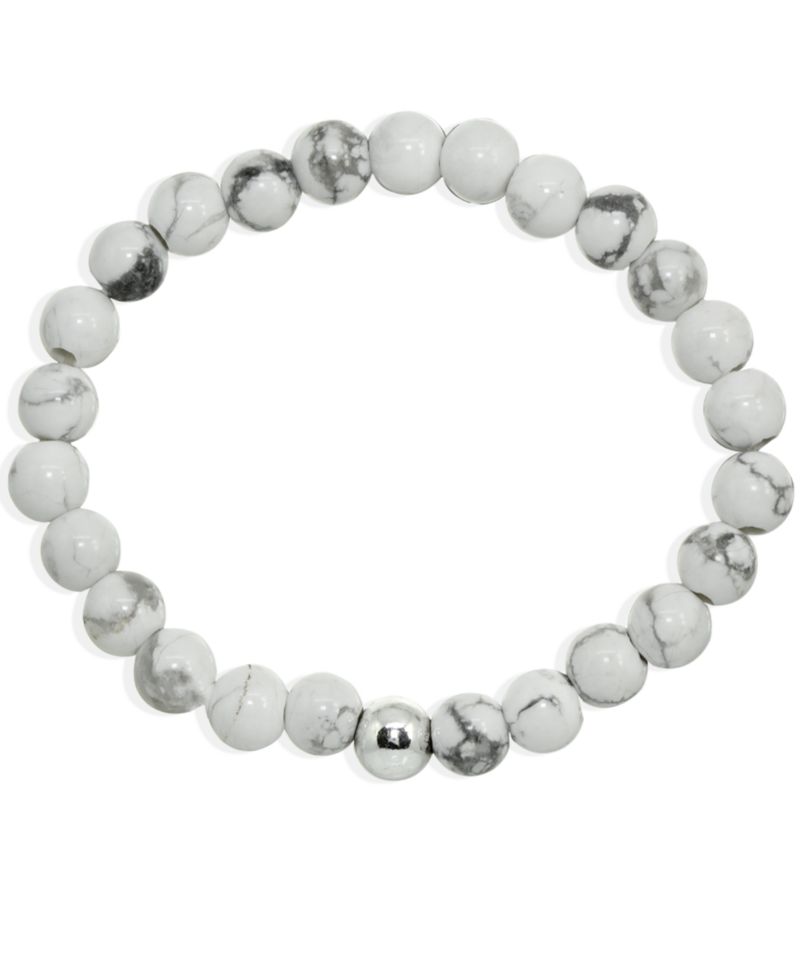 Genuine Stone Bead Stretch Bracelet with Silver Plate or Gold Plate Bead Accent
