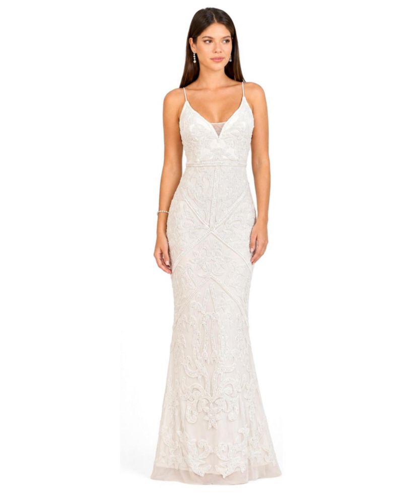 Women's Beaded Spaghetti Strap Fitted Gown