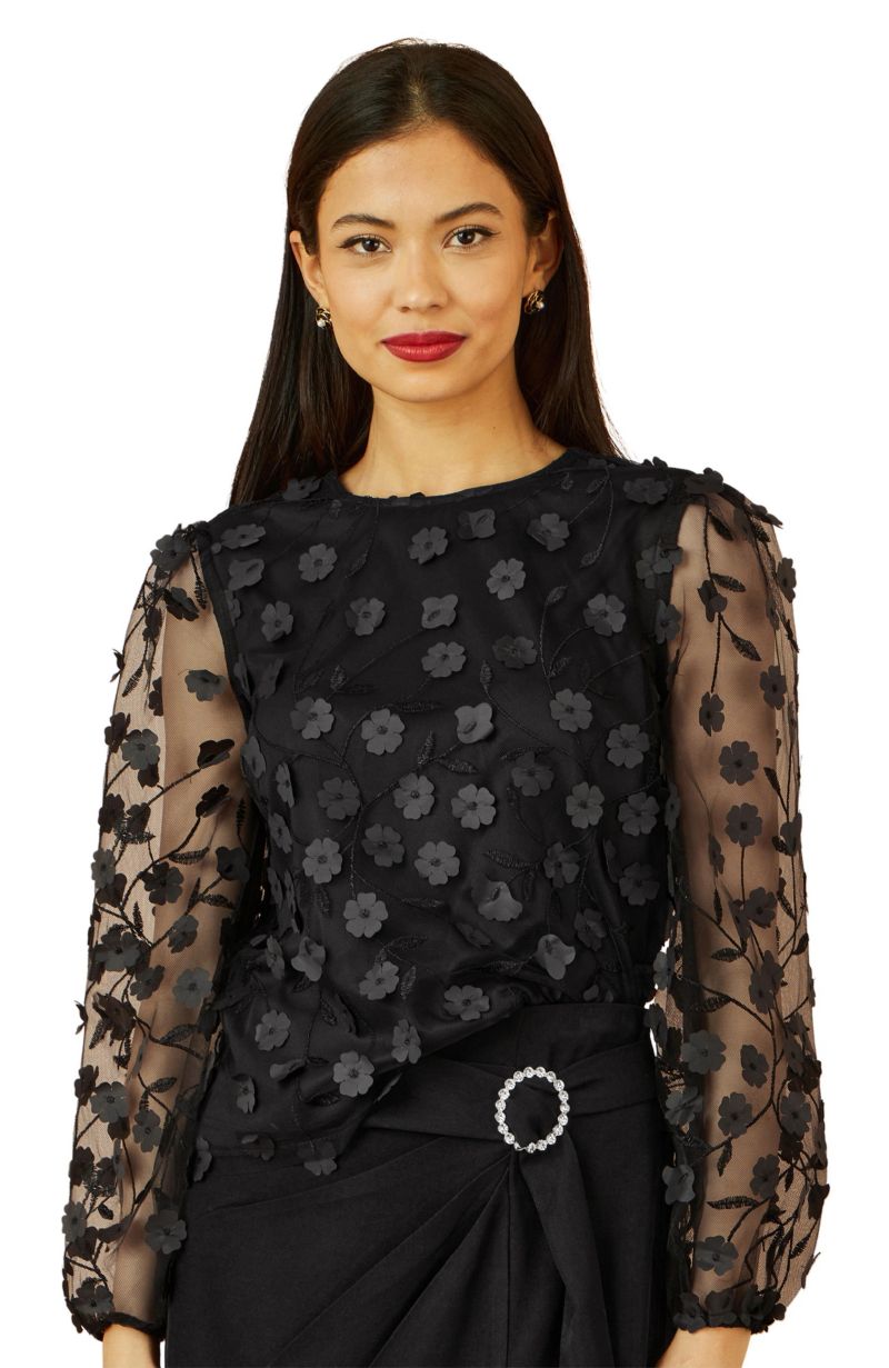 Women's Long Sleeve Sheer Floral Top