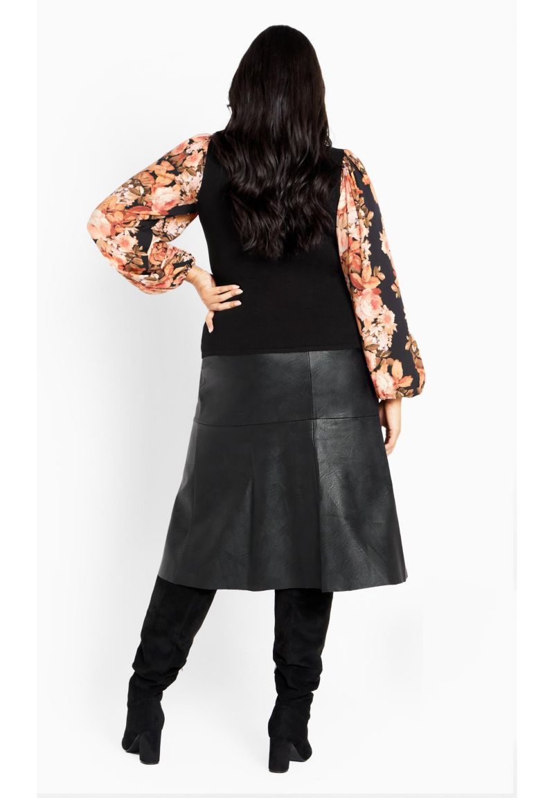 Women's Plus Size May Contrast Floral Sleeve Sweater