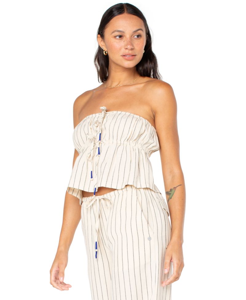 Women's Iyla Striped Tie-Front Drawstring-Waist Cropped Top