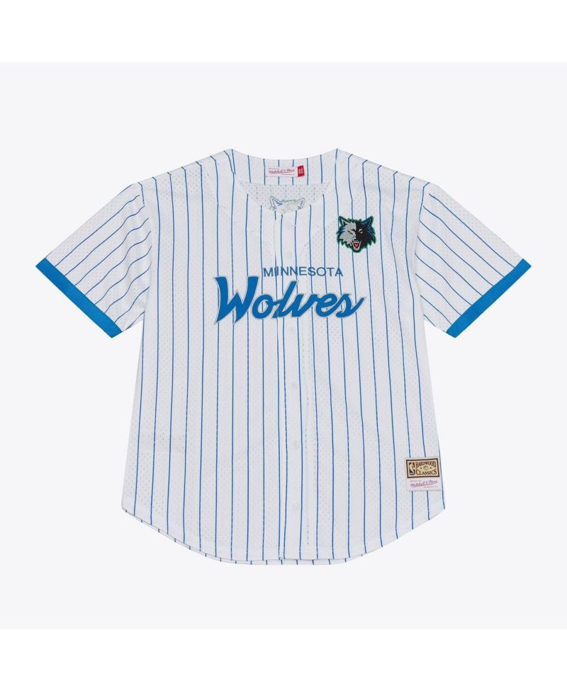 Men's White Minnesota Timberwolves Head Coach Pinstripe Mesh Full-Button Baseball Jersey