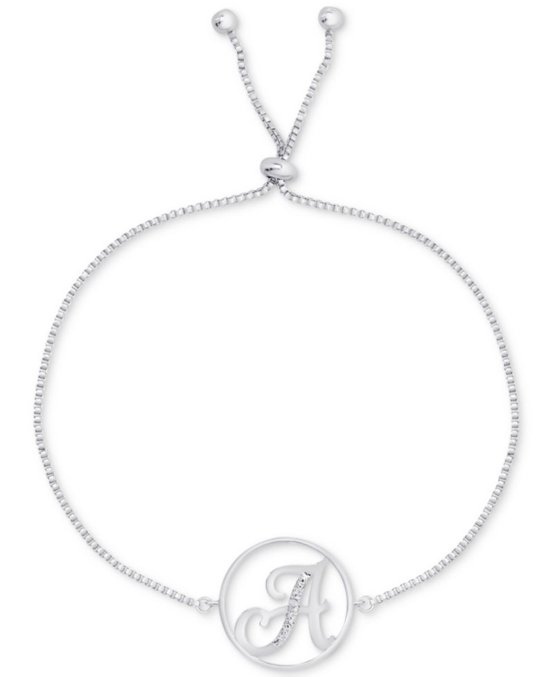 Diamond Accent Initial Bolo Bracelet in Silver-Plate