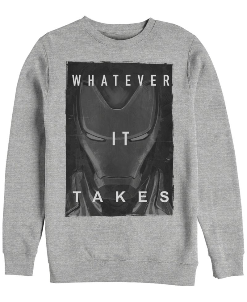 Marvel Men's Avengers Endgame Iron Man Whatever It Takes Poster, Crewneck Fleece