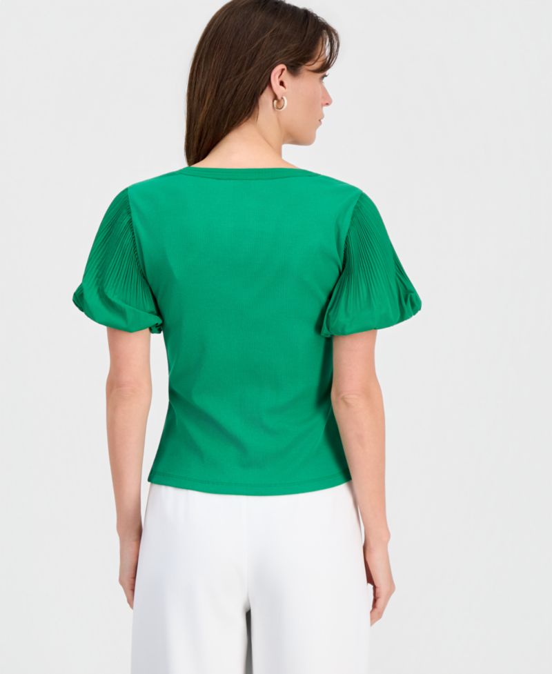 Women's Scoop-Neck Pleated-Sleeve Top