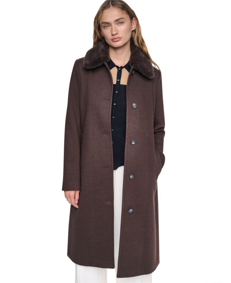 Women's Faux-Fur Collar Belted Single-Breasted Coat