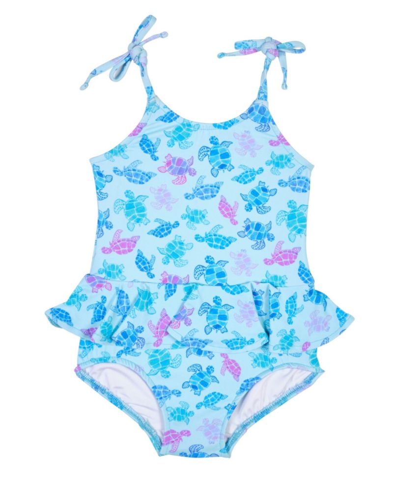 Toddler Girls Turtle Print Skirted Swimsuit