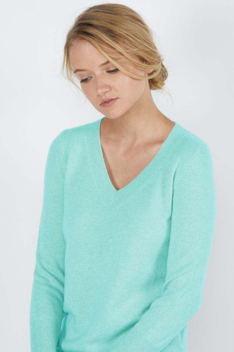 Women's 100% Pure Cashmere Long Sleeve Ava V Neck Pullover Sweater