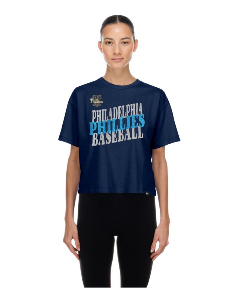 Women's Navy Philadelphia Phillies City Connect Glitter Gel Cropped T-Shirt