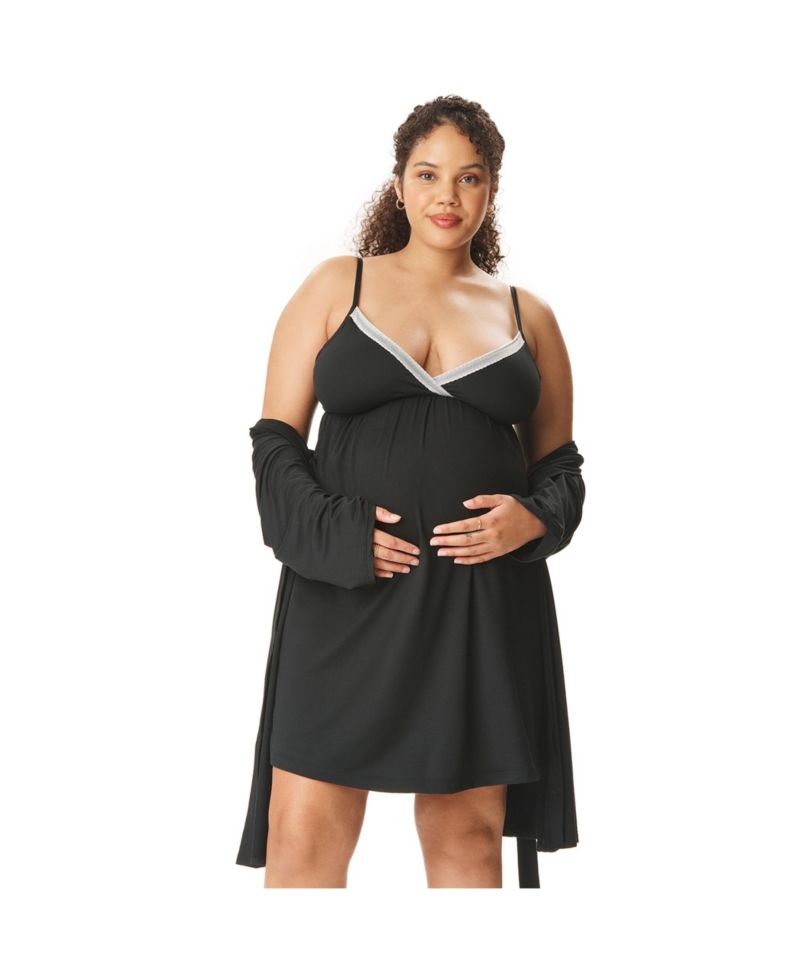 Motherhood Women's Maternity Robe and Nursing Chemise Sleep Set