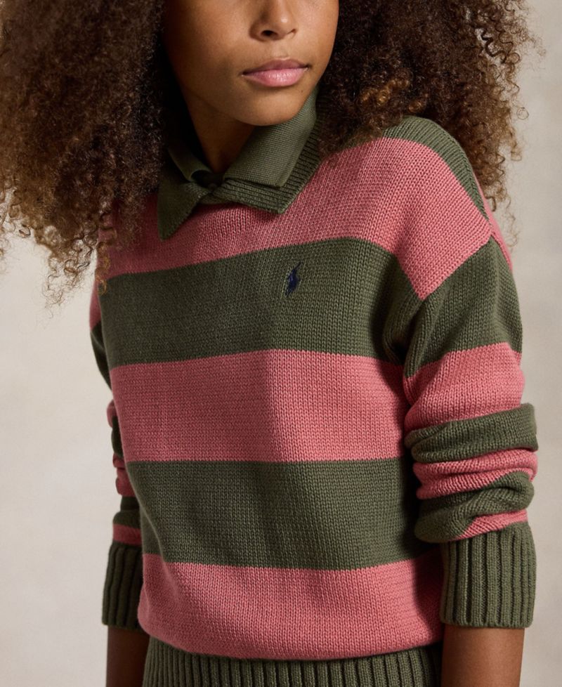 Girls' 7-16 Striped Long-Sleeve Polo Sweater