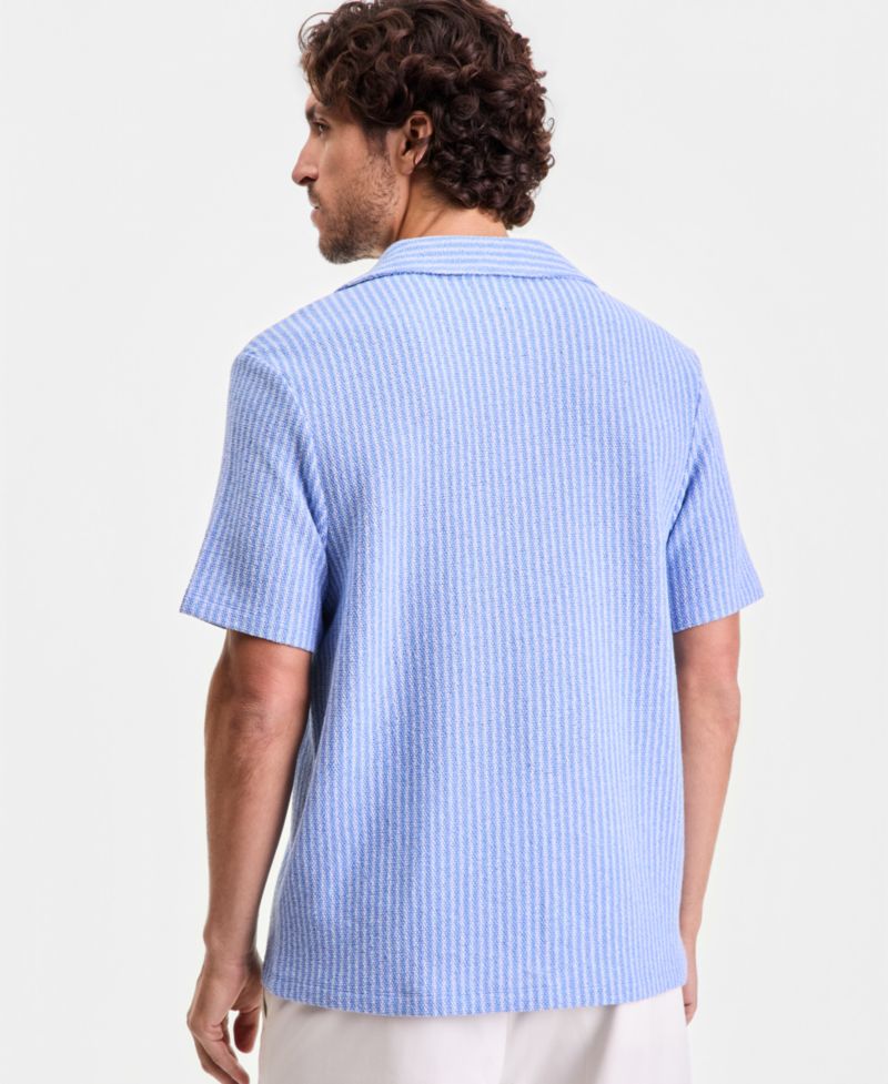 Men's Short-Sleeve Boucle Stripe Knit Shirt, Macy's Exclusive