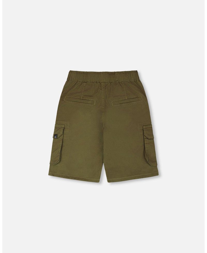 Baby Boy Stretch Twill Bermuda with Cargo Pockets Dark Khaki Green - Baby