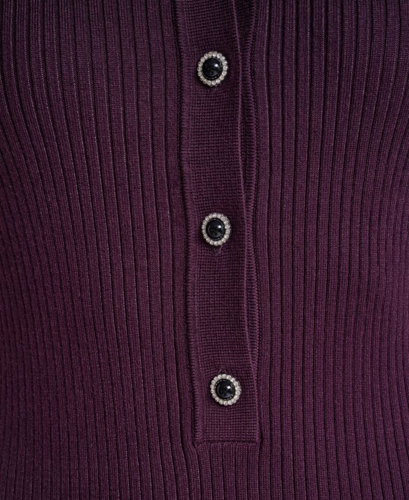 Women's Tiered Ribbed-Knit Collared Midi Sweater Dress