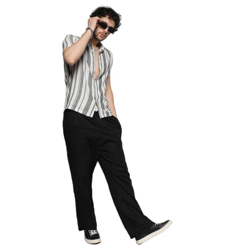Men's White & Grey Unbalanced Striped Woven Shirt
