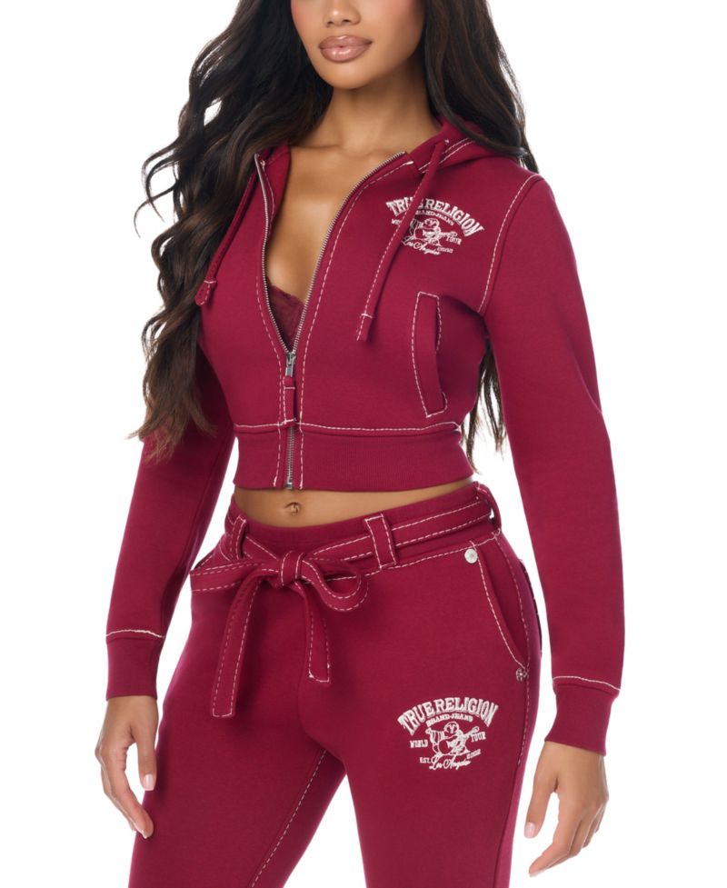Juniors' Shrunken Cropped Full-Zip Long-Sleeve Hoodie