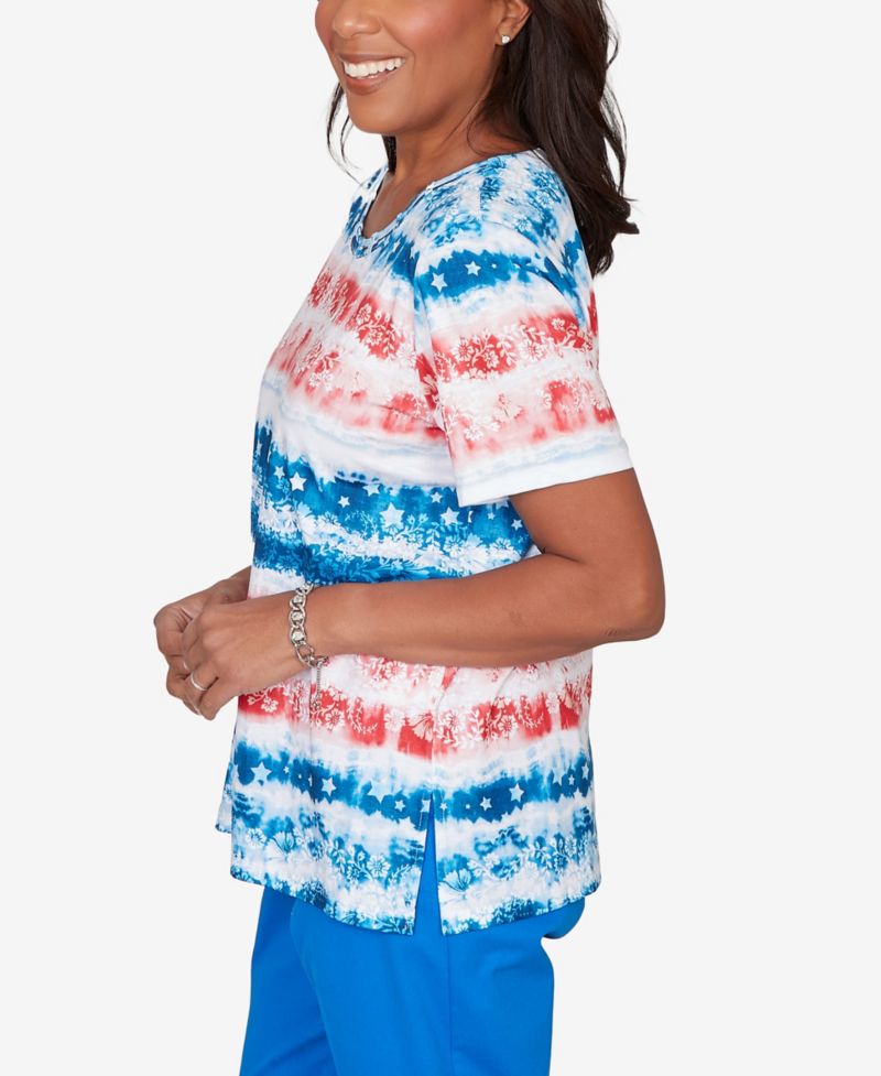 Petite Lady Liberty Americana Tie-Dye Stripes Short-Sleeve T-Shirt
