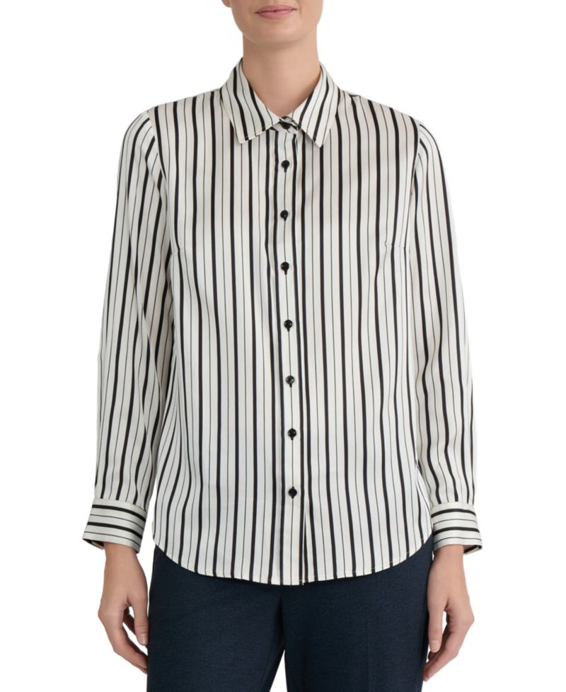 Petite Collared Button-Front Long-Sleeve Blouse