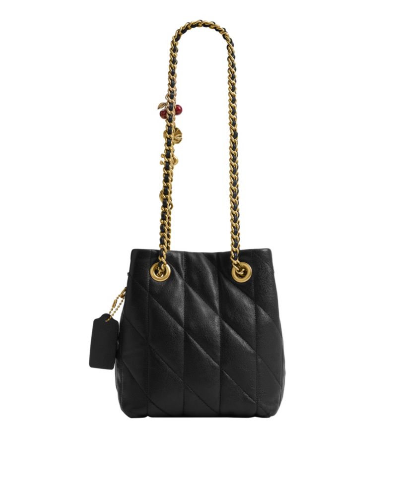 Jade Small Quilted Leather Drawstring Crossbody Bag with Charms