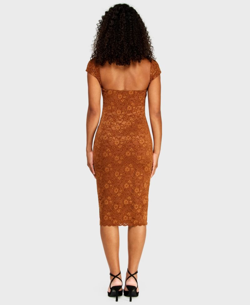 Juniors' Boat Neck Chenille Lace Midi Dress