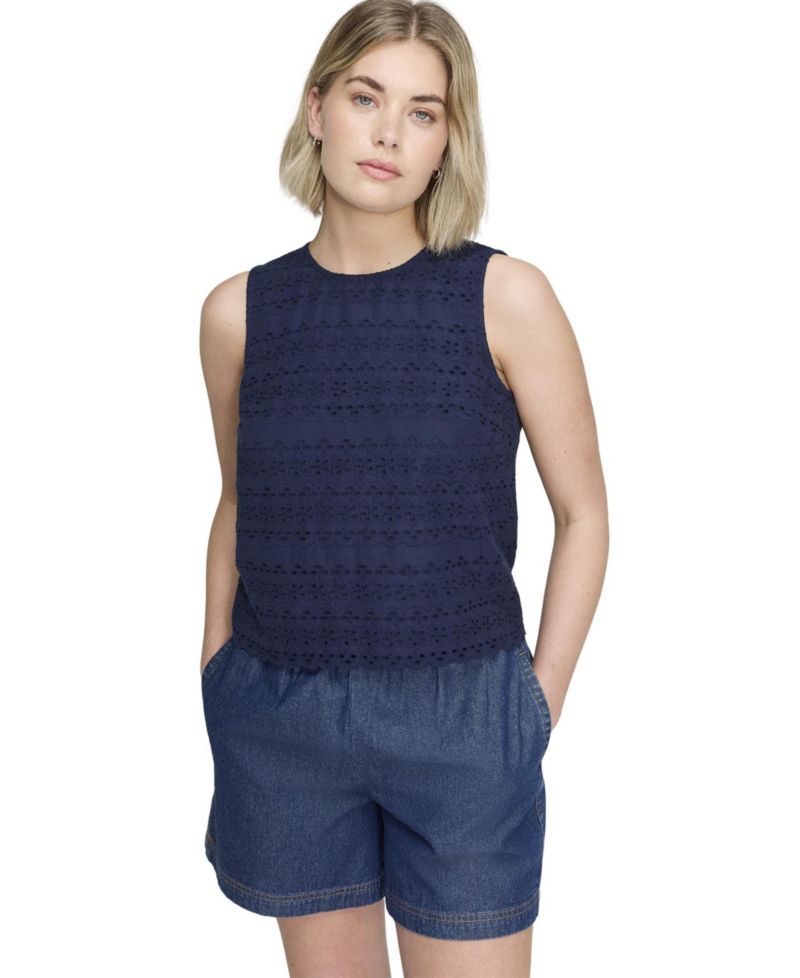 Women's Gloria Eyelet Cotton Crewneck Blouse