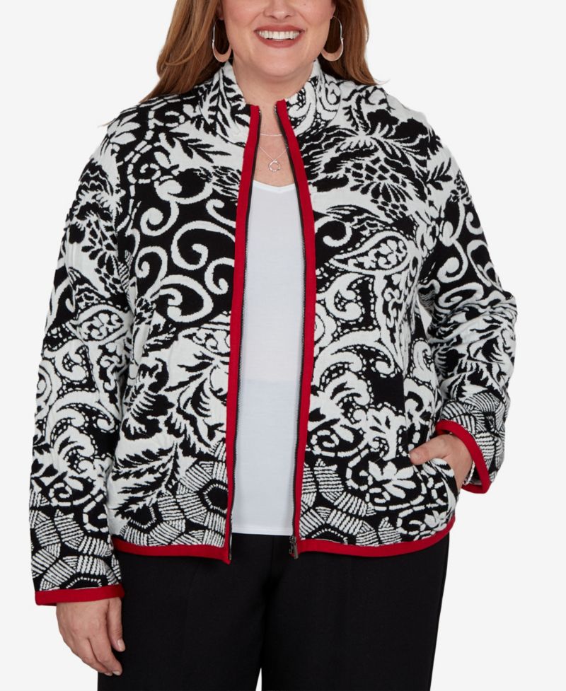 Plus Size Stand Collar Zipper-Front Short Jacket