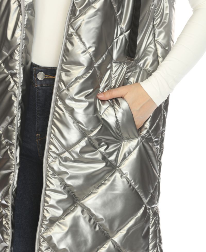 Women's Metallic Long Puffer Vest Jacket