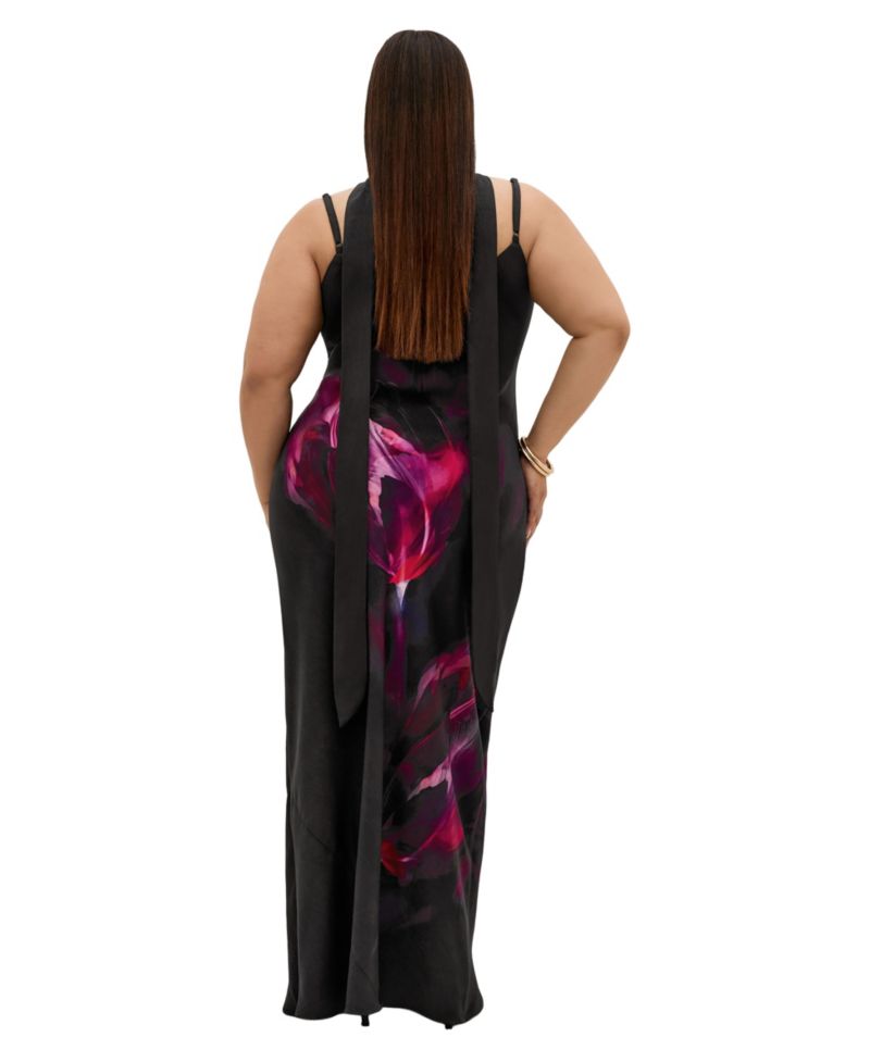 Plus Size Sadie Paradise Print Cowl Neck Midi Slip Dress