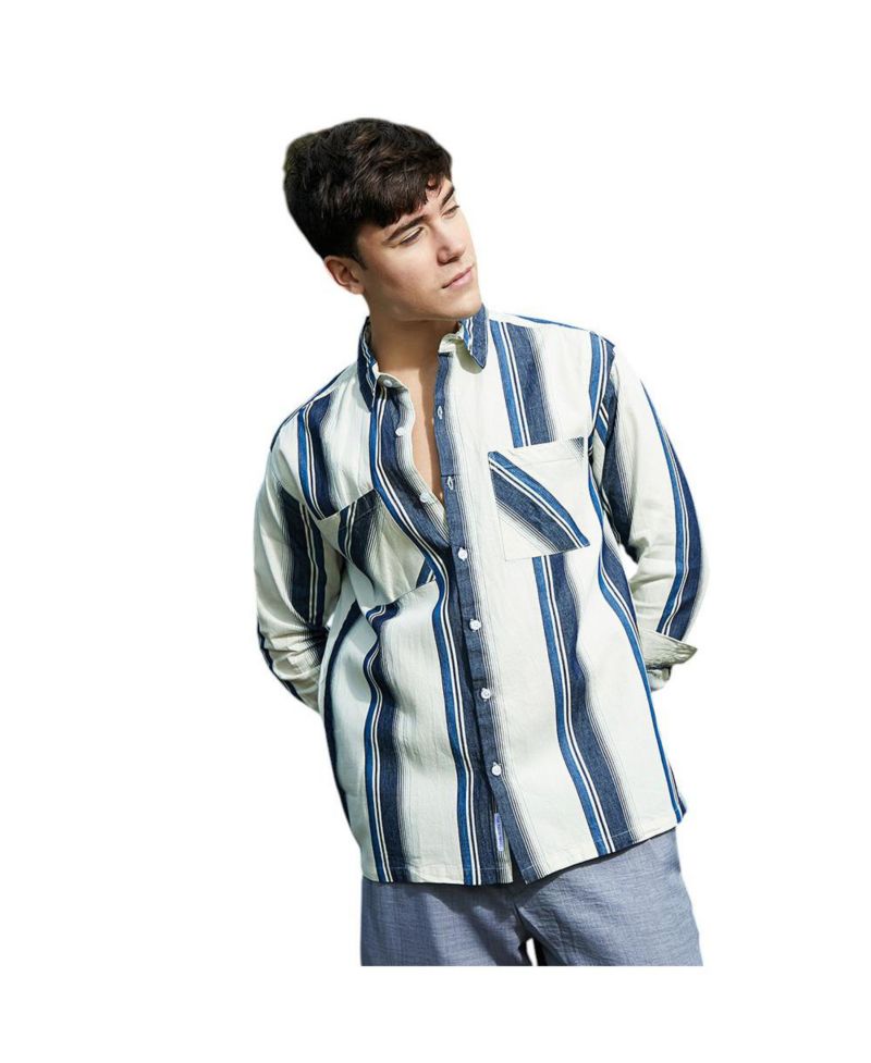 Men's Shadow-Striped Oversized Shirt.