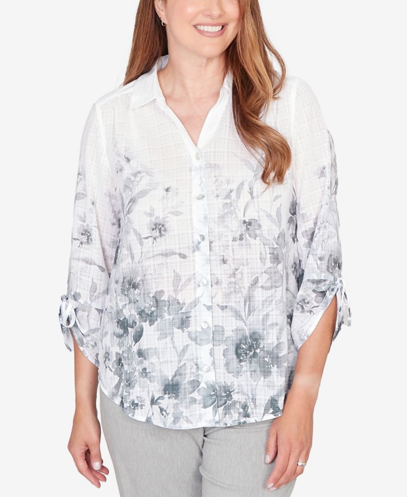 Women's Al Fresco Collared Watercolor Print Button-Front Top