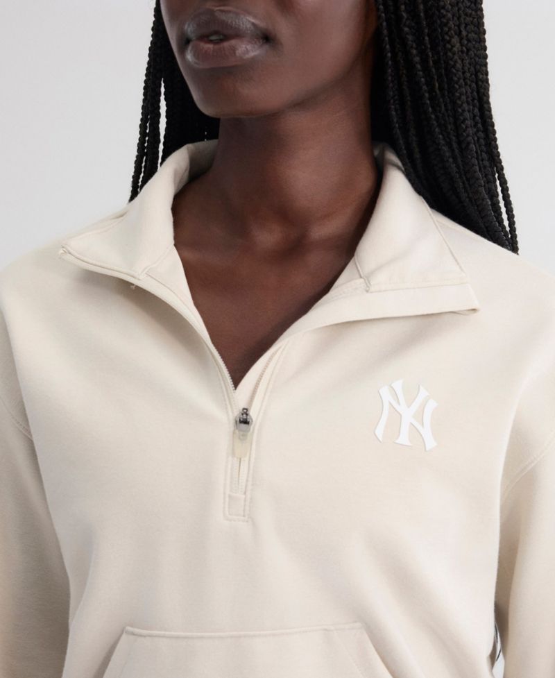 Women's Beige New York Yankees Oversized Clutch Tri-Blend Half-Zip Pullover Sweatshirt