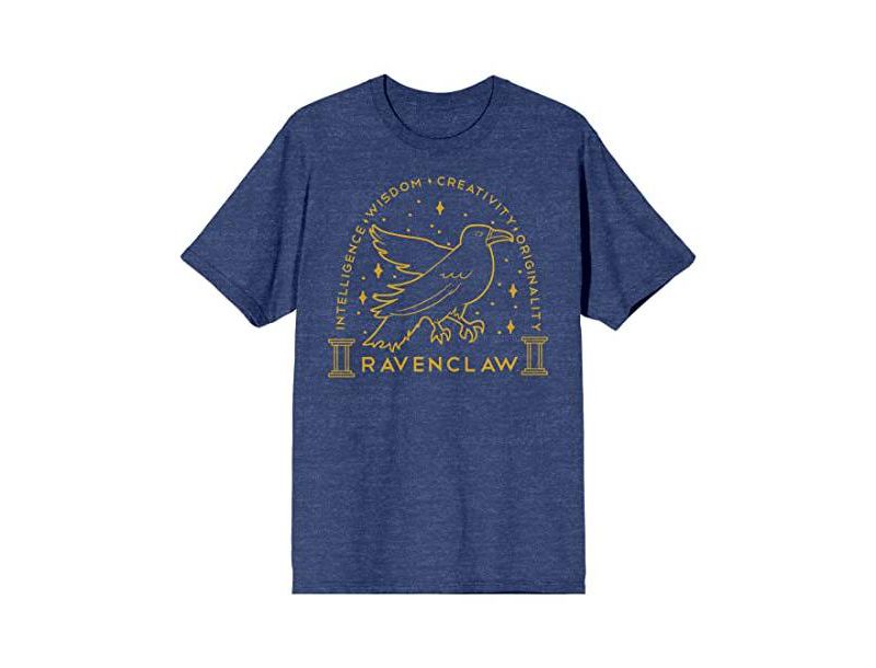 Men's Ravenclaw Crest Gold Line Art Navy Heather T-shirt-XXL
