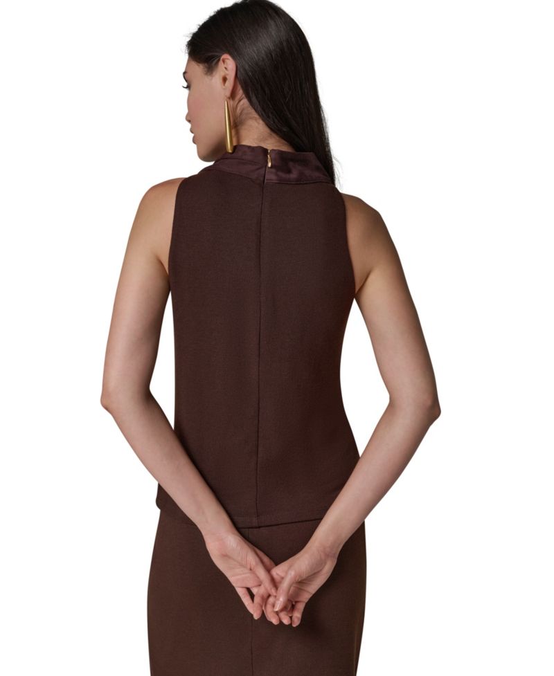 Women's Cowl Neck Mixed-Media Dressy Sleeveless Tank Top