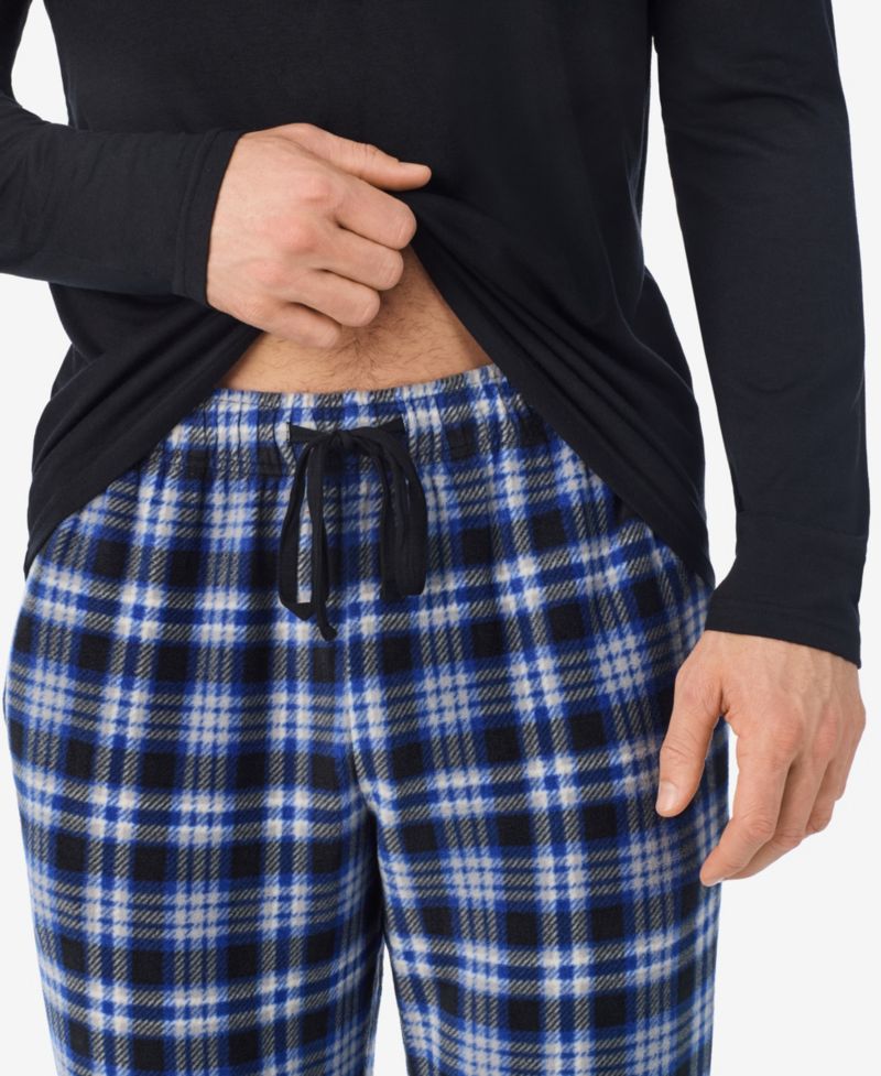 Men's Cabin Fleece Long-Sleeve Crewneck Pajama Top and Fleece Pants, 2-Piece Set