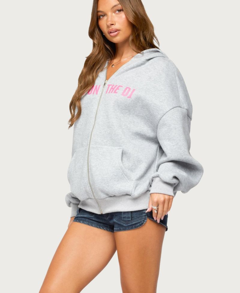 Women's DJ Lover Oversized Fleece Zip-Up Hoodie