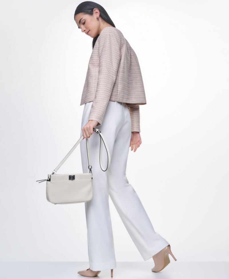 Women's Long-Sleeve Open Front Jacket, Square Neck Sleeveless Top, and Modern Fit Mid-Rise Pants